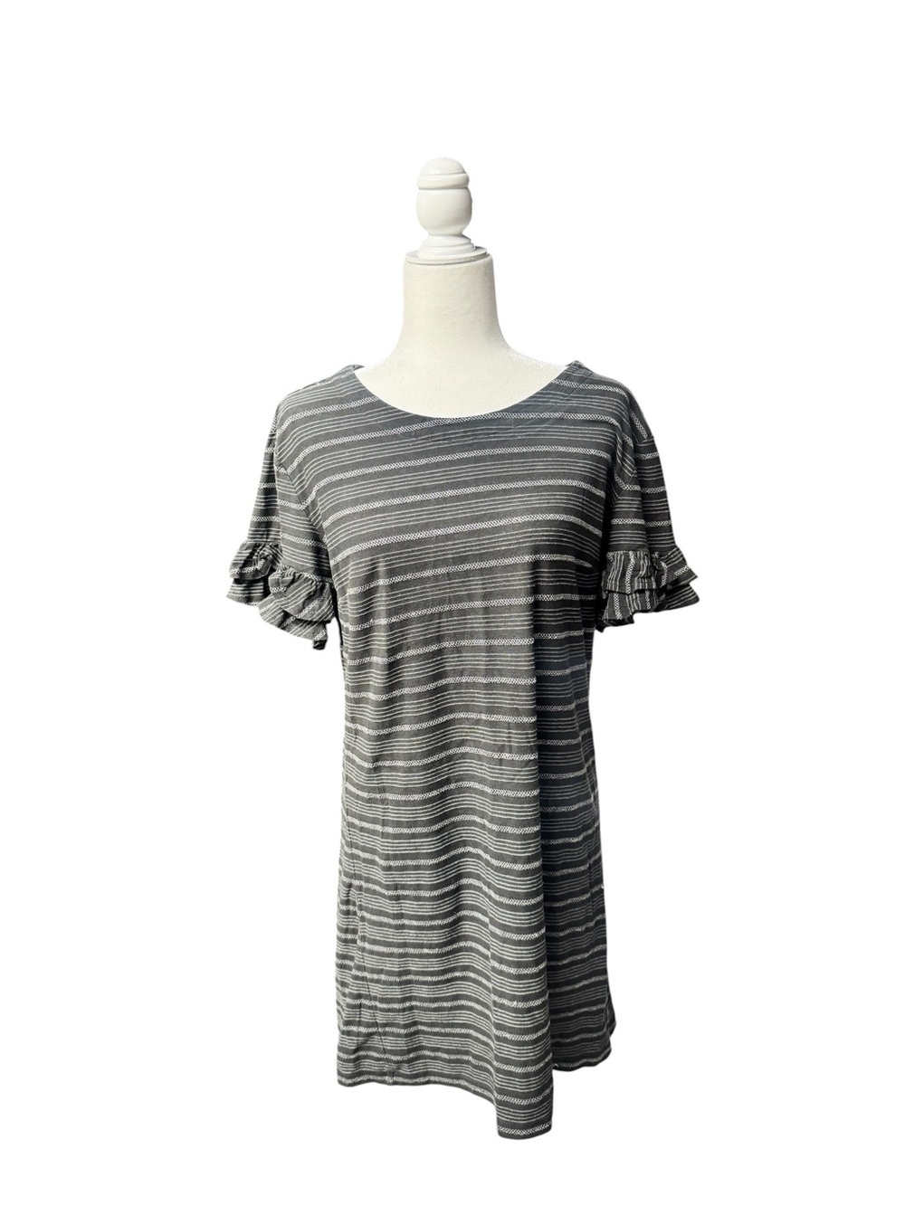 Tabitha Webb frills & ruffles knit Striped shift Mini Dress black white size med